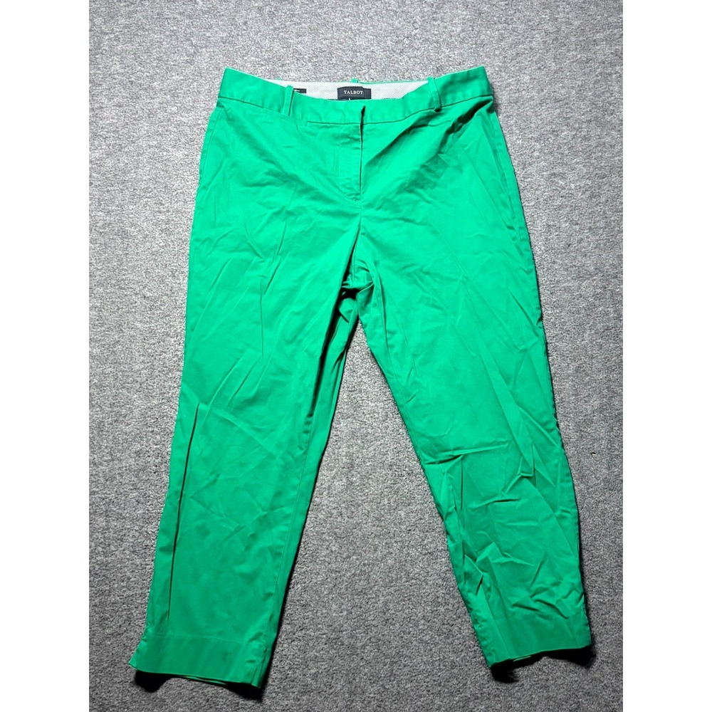 Talbots Dress Pants Womens 12 Green Cotton Stretch Flat Front Formal Business